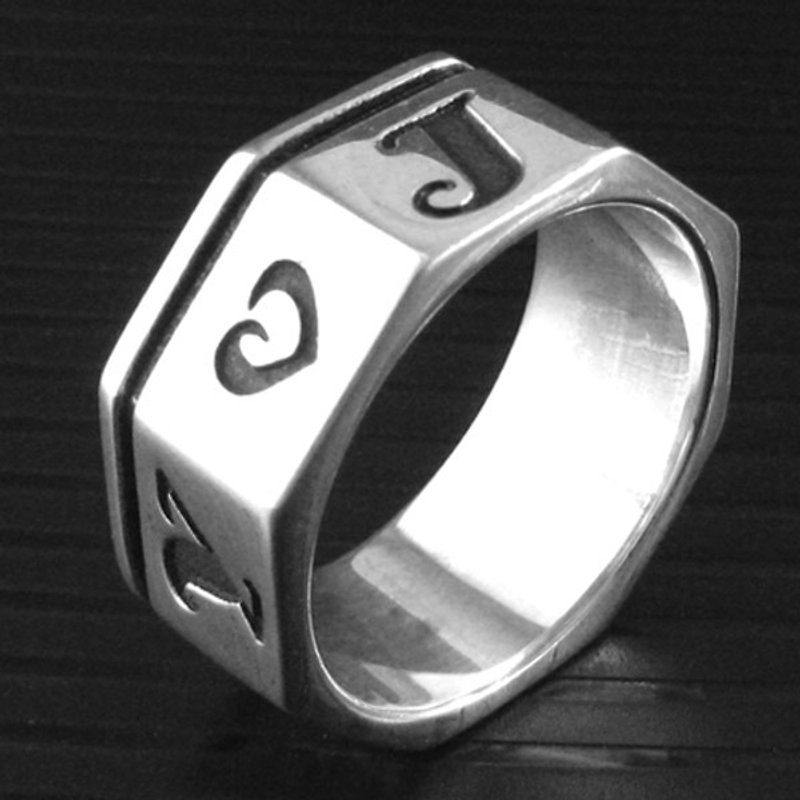 Customized.925 sterling silver jewelry RP00013-polygon ring (octagonal ring) - แหวนทั่วไป - โลหะ 