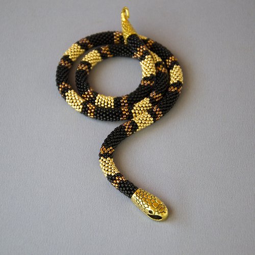 IrisBeadsArt Snake necklace, Black gold snake choker necklace, Goth necklace, Ouroboros