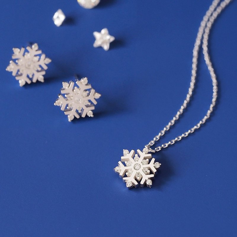 2-piece set) Snowflake necklace earrings limited set - Necklaces - Other Metals Silver