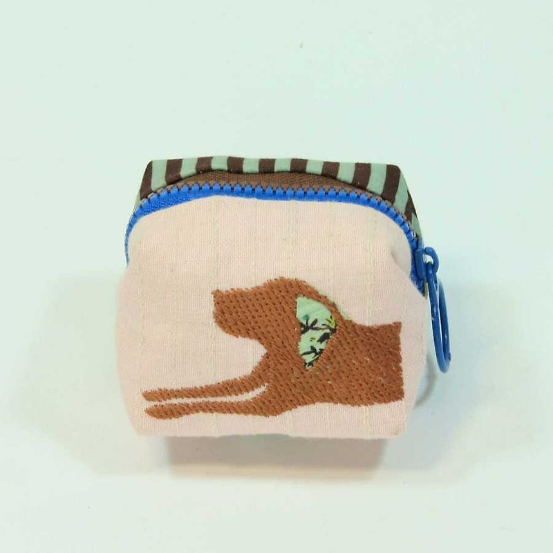 刺繡 方型小零錢包05 - 散紙包 - 棉．麻 粉紅色