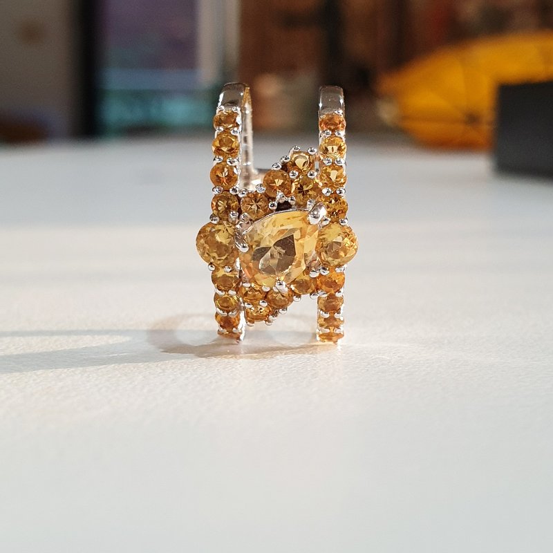 Gemstone ring Citrine ring, 925 Silver, white gold plated - 戒指 - 寶石 黃色
