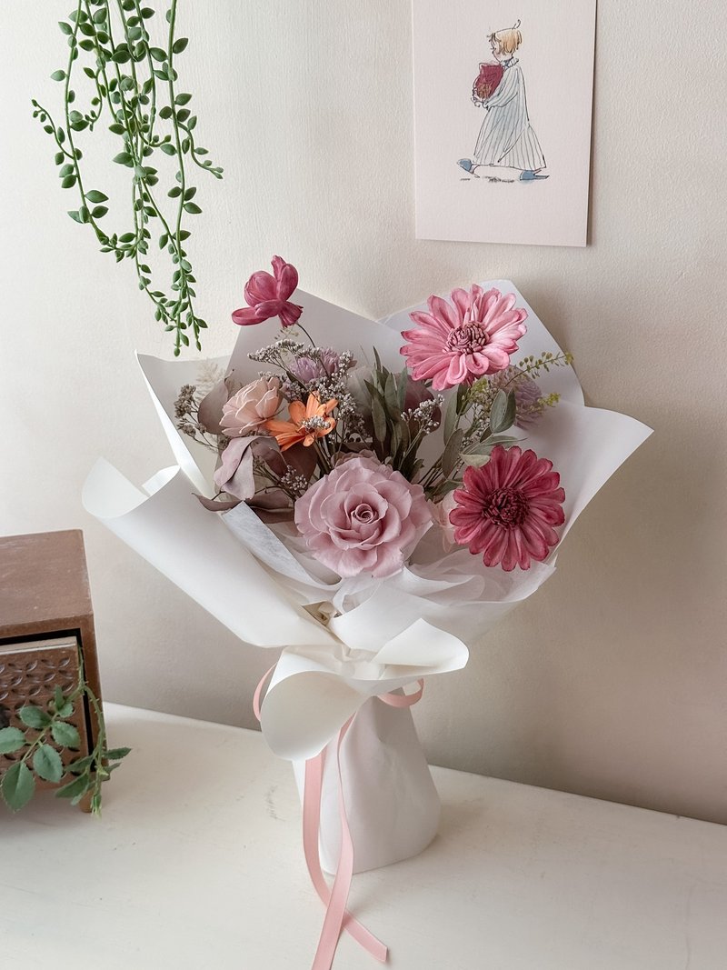 畢業花束 太陽花 永生花 莓夏光芒 畢業季 - 乾燥花/永生花 - 植物．花 粉紅色