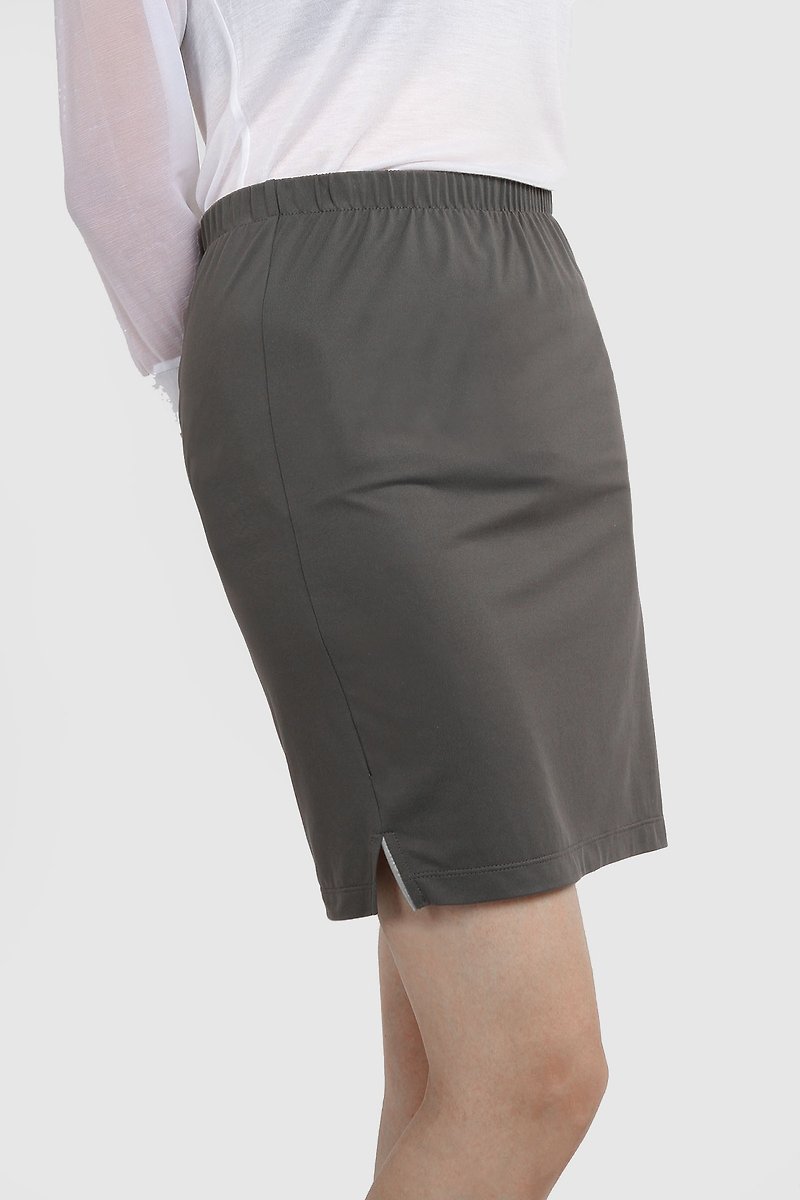 Side Reflective Split Apron Elastic Skirt - Grey - กระโปรง - เส้นใยสังเคราะห์ สีเทา