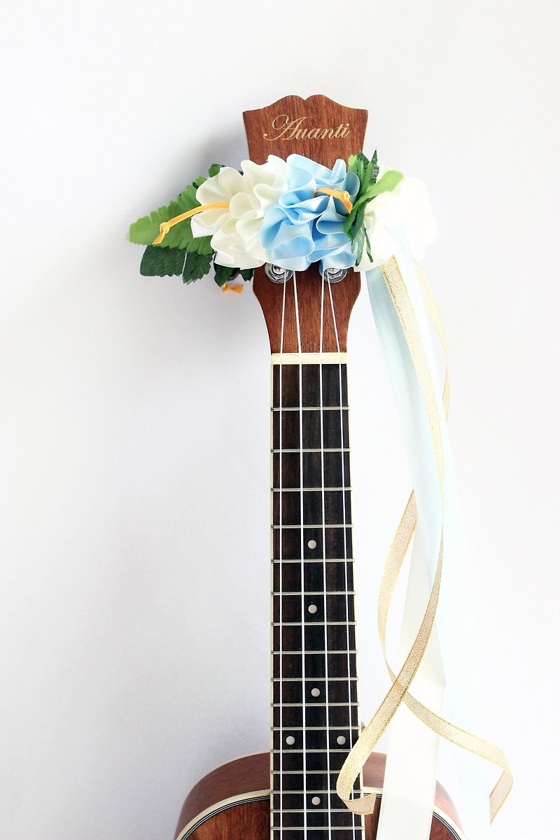 ukulele lei (hanging ribbon BW),ukulele accessories,ribbon lei,ukulele strap, - Guitar Accessories - Cotton & Hemp Blue