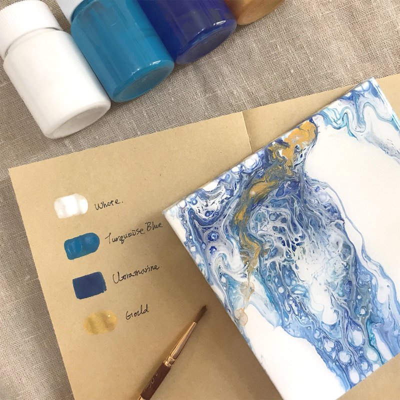 【新手DIY必推】Fluid Art 流動畫體驗組-經典藍染系 - 插畫/繪畫/寫字 - 顏料 藍色