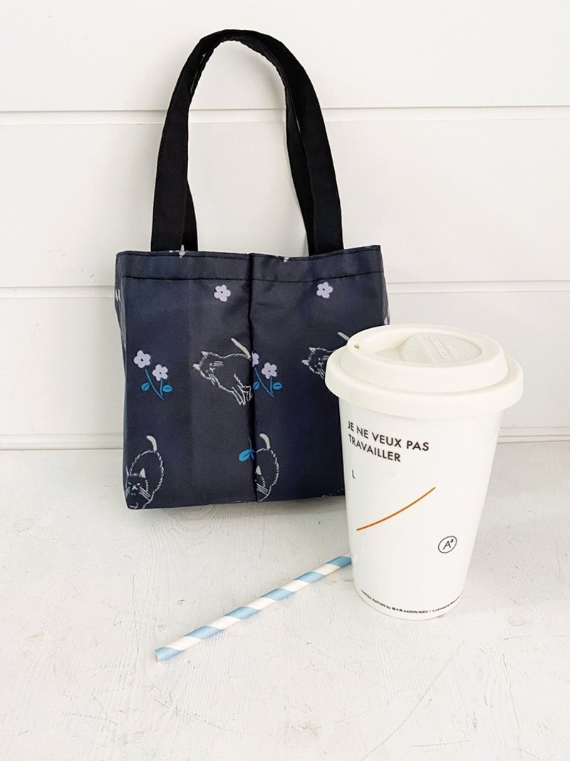 hairmo eco-friendly 2way double enjoy cup beverage bag-flower cat - ถุงใส่กระติกนำ้ - ไนลอน สีน้ำเงิน