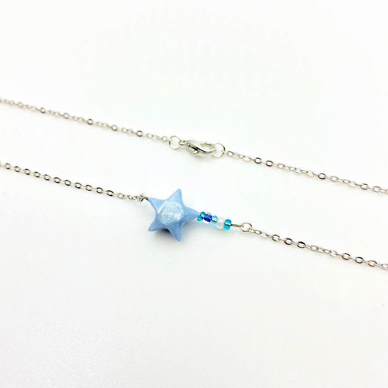 Cute Little Baby Blue Lucky Star Necklace - สร้อยคอ - โลหะ สีน้ำเงิน