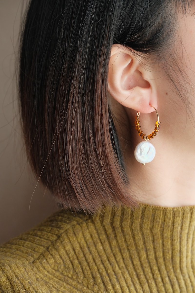 Blank Space Reunion Coin Pearl and Rice Bead Earrings - ต่างหู - ไข่มุก 