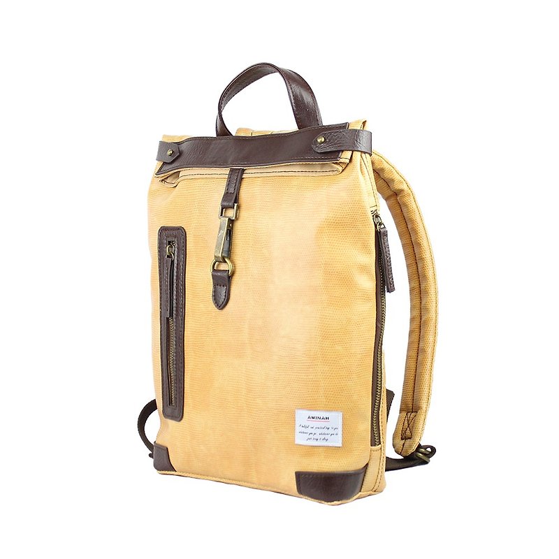 AMINAH-beige beautiful backpack[am-0301] - กระเป๋าเป้สะพายหลัง - หนังเทียม สีทอง