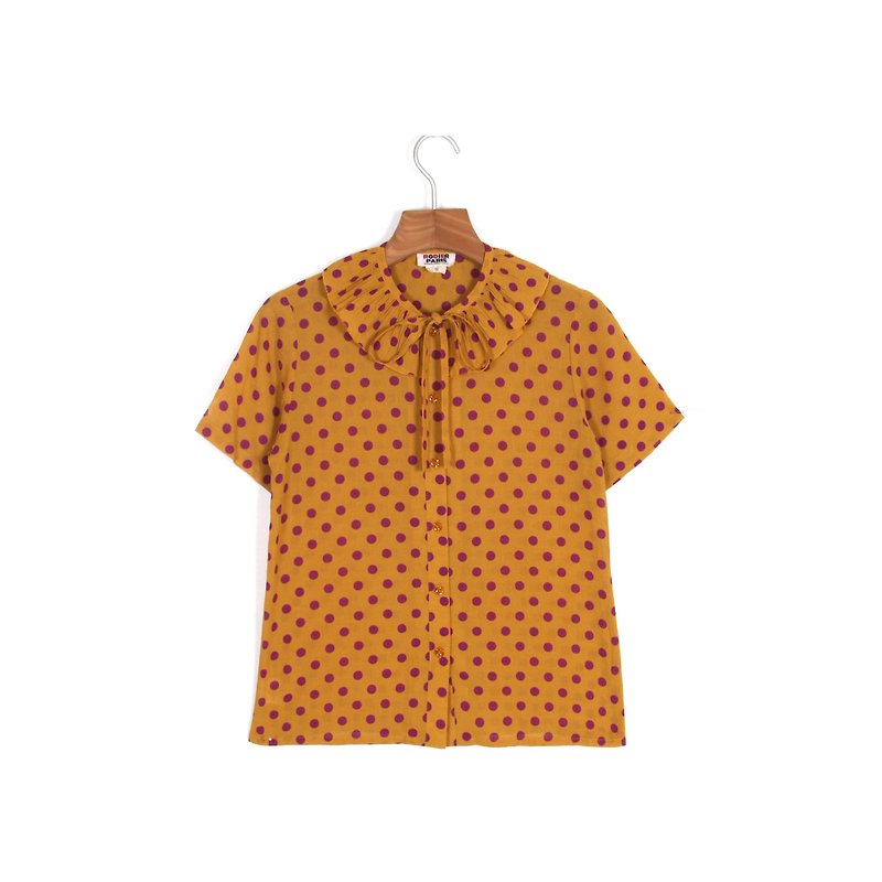 【蛋植物古着】蜂蜜水玉印花短袖古著襯衫 - 恤衫 - 聚酯纖維 橘色