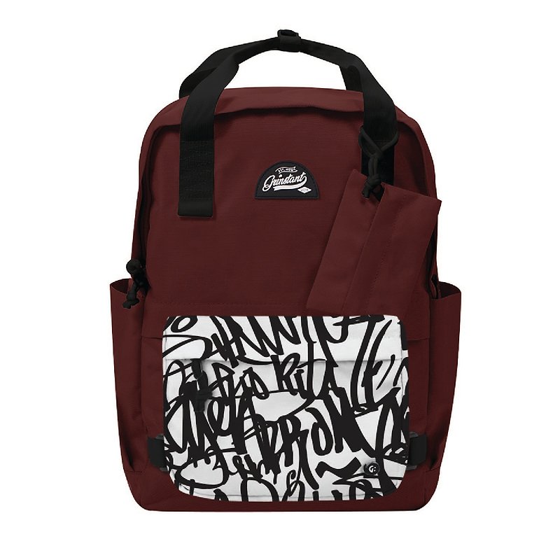 Grinstant Mix and Match Detachable 15.6-inch Backpack - Adventure Series (Crimson with Graffiti)