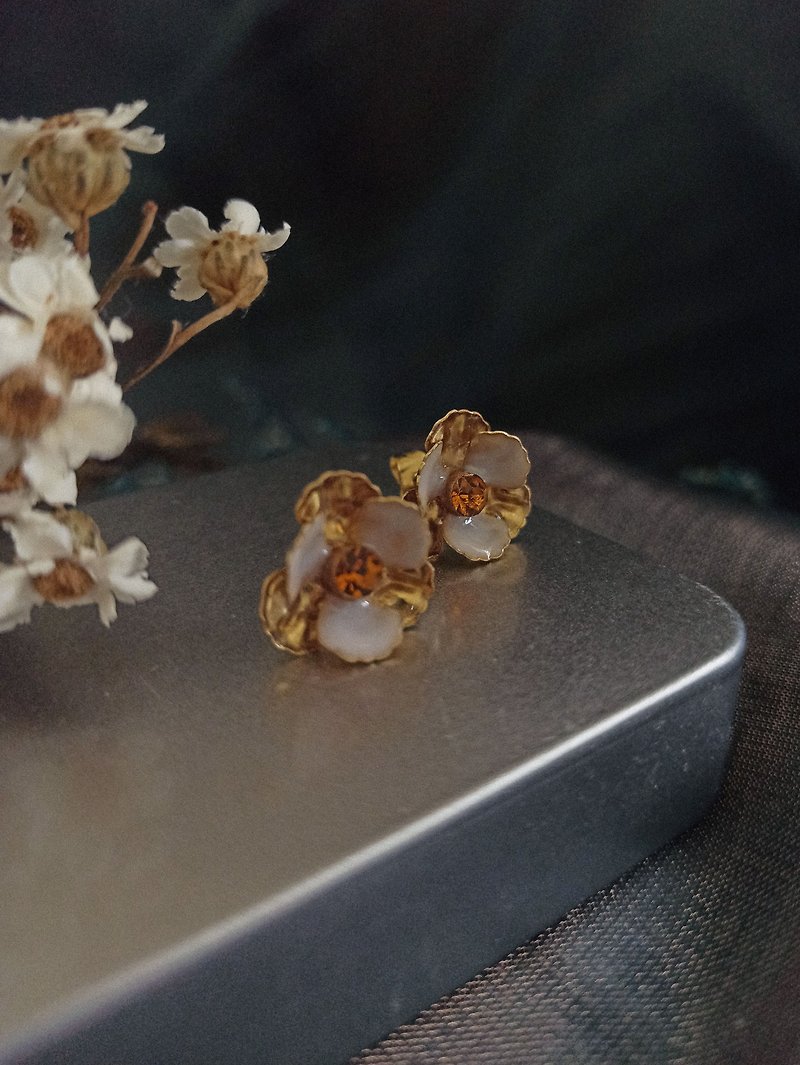 Amber Zirconium Bronze Flower Earrings - Earrings & Clip-ons - Copper & Brass Gold