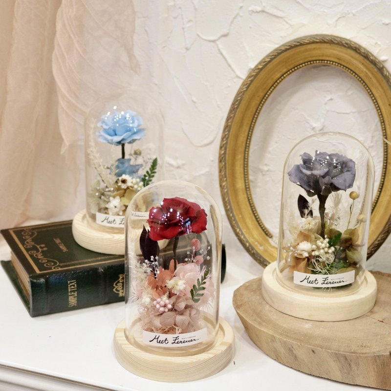 【遇見恆久】木底款小王子永生花小玻璃罩 含盒 可刻字 - 乾燥花/永生花 - 植物．花 多色