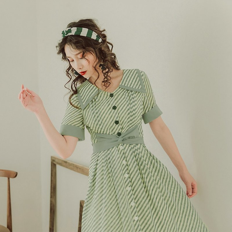 2019 new dress literary retro style lapel long skirt single breasted dress YFX9464 - ชุดเดรส - วัสดุอื่นๆ 