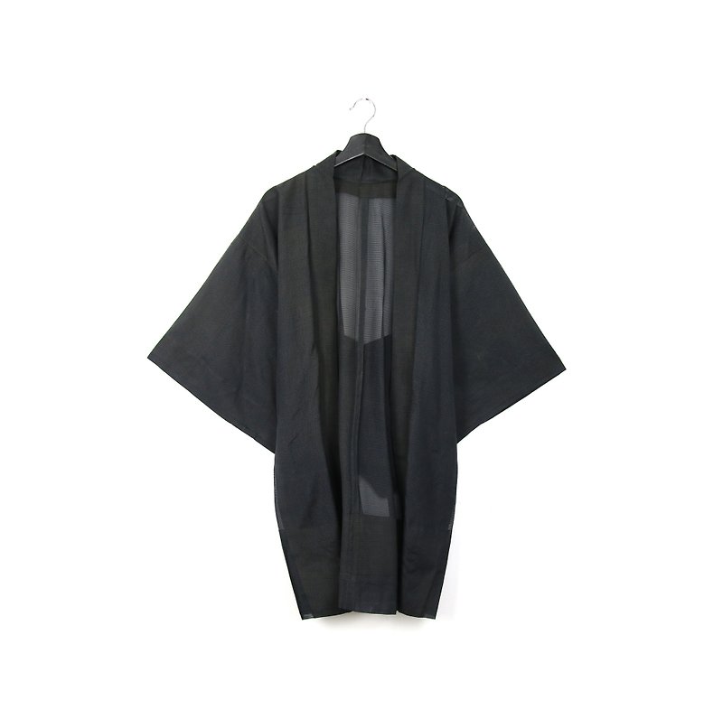 Back to Green-Japan brings back feathers and radiance black long/vintage kimono - Women's Casual & Functional Jackets - Cotton & Hemp 