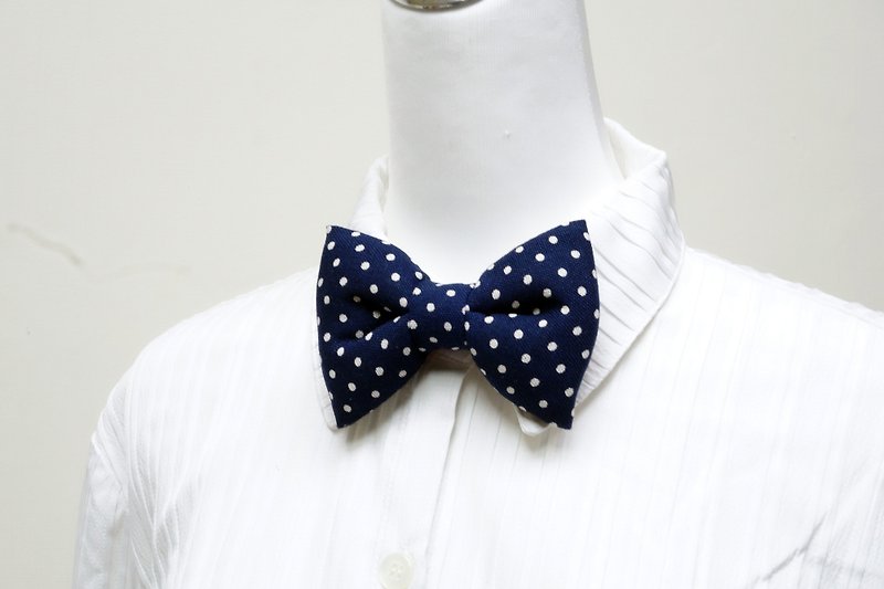 Dark blue handmade three-dimensional bow tie bow tie*SK* - Bow Ties & Ascots - Cotton & Hemp Blue