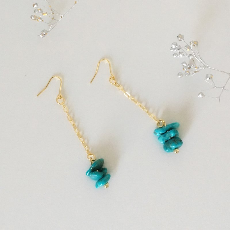 December birthstone trembling turquoise earrings - ต่างหู - เครื่องเพชรพลอย สีน้ำเงิน