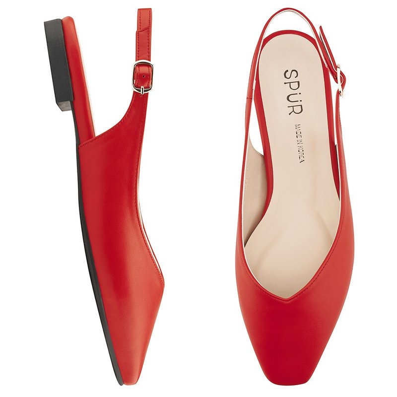 PRE-ORDER SPUR  V-cut sling back Flats QS7018 RED - Women's Leather Shoes - Other Materials 