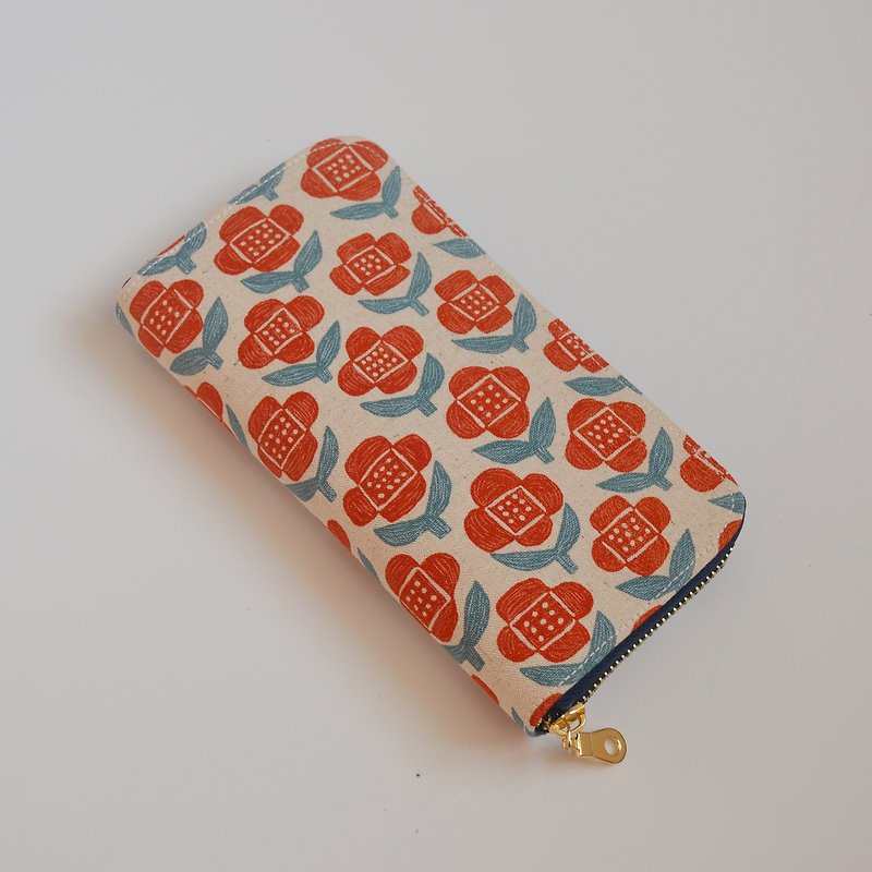 Small safflower fabric long clip wallet