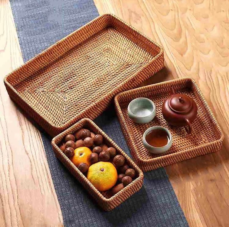 (rattan tray set of 3) rattan storage tray fruit bread tray vietnamese style foo - Storage - Other Materials 