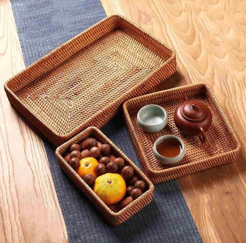 (rattan tray set of 3) rattan storage tray fruit bread tray vietnamese style foo - กล่องเก็บของ - วัสดุอื่นๆ 