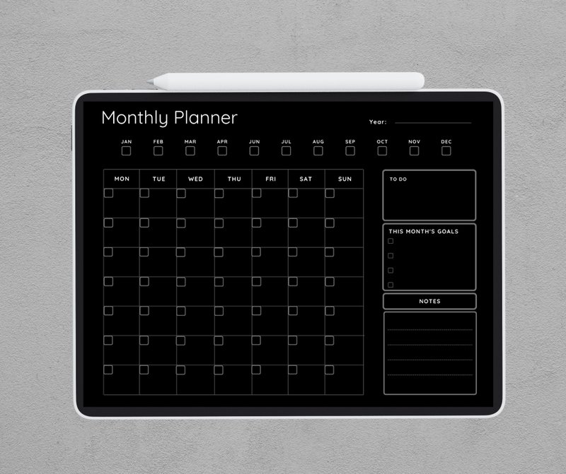 Monthly Planner Goodnotes Template, Dark Mode Monthly Planner Page - 其他數位商品 - 其他材質 
