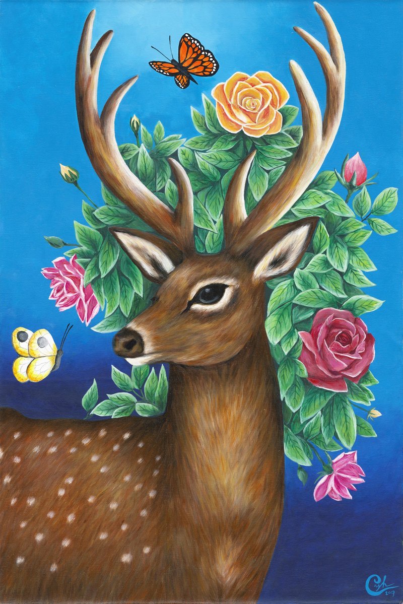 Original Deer Painting－The Beauty - Customized Portraits - Cotton & Hemp Multicolor