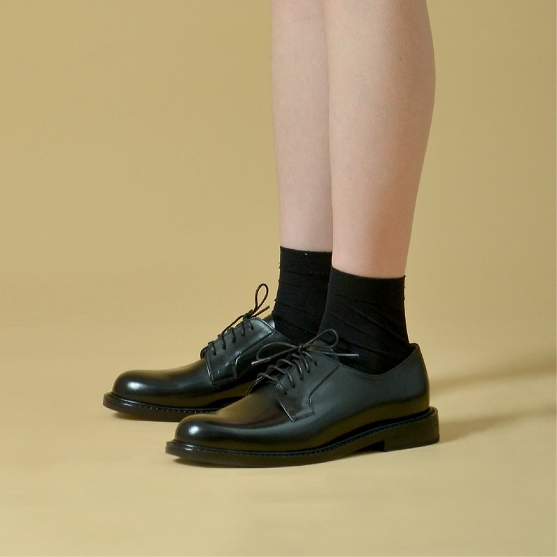 Blücher shoes BL01 light reflective mirror black [handmade upon order] - รองเท้าหนังผู้หญิง - หนังแท้ สีดำ