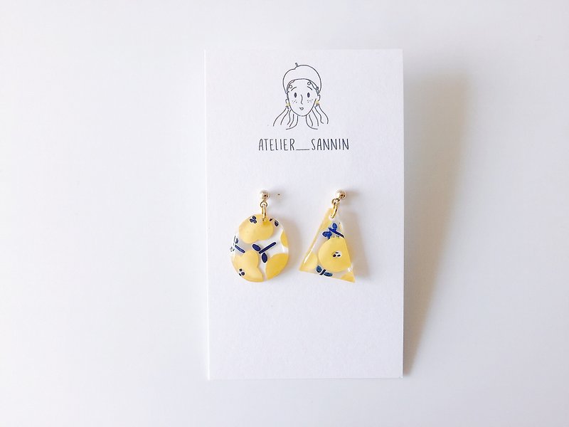 Poppy Series - Yellow Poppy Night Hand-painted Dangle Handmade Earrings Ear/Ear clip - Earrings & Clip-ons - Other Materials Yellow