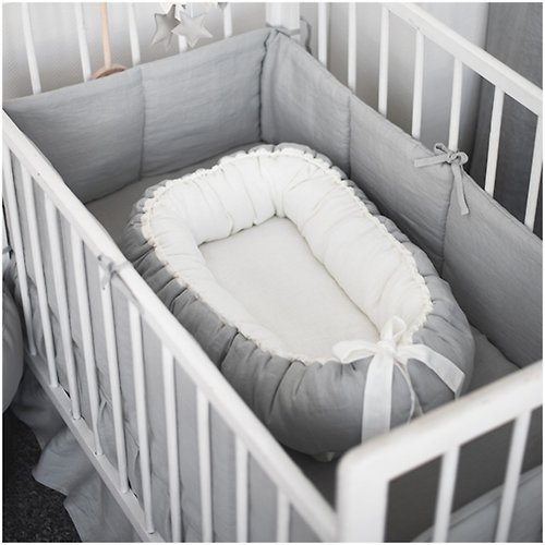 Cot and Cot LINEN White Grey baby nest - neutral gender newborn sleeping bed