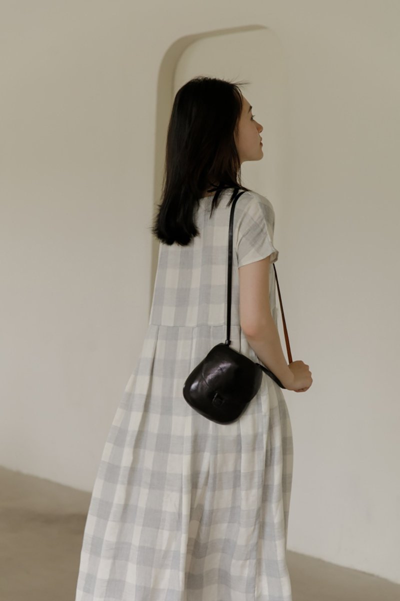 雙層親膚棉方領格紋連衣 Double layers soft cotton dress - 洋裝/連身裙 - 棉．麻 
