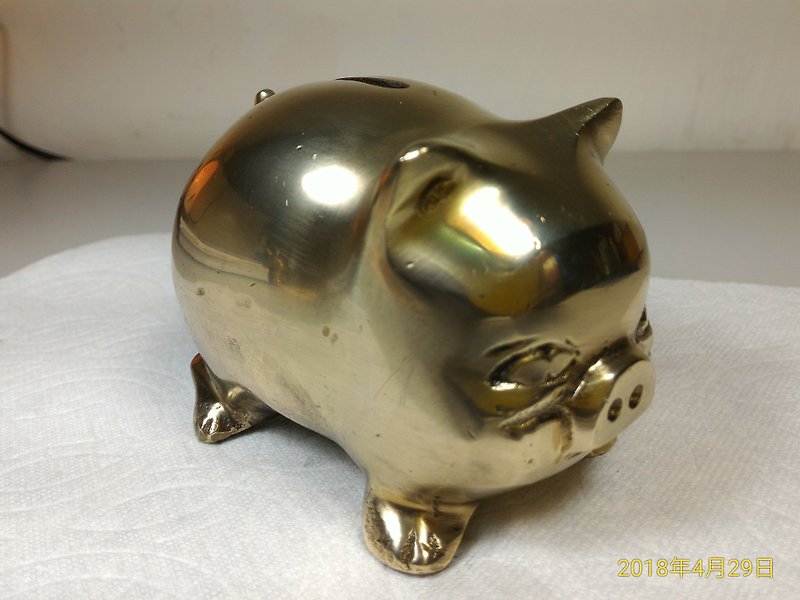 Early collection of industrial winds _ old copper pig moneybox _ money barrel lucky lucky gold pig paper ornaments (small) H - Coin Banks - Other Metals 