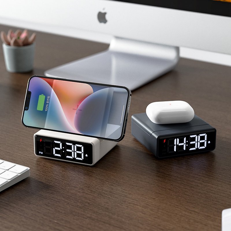 MOA - 15W Mini Square Wireless Charging Alarm Clock - Phone Charger Accessories - Plastic 