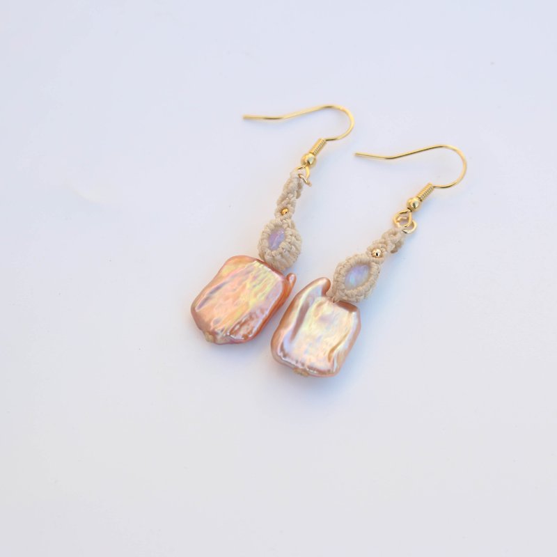 Natural Stone Baroque Pearl Moonstone Braided Earrings - Earrings & Clip-ons - Pearl Gold