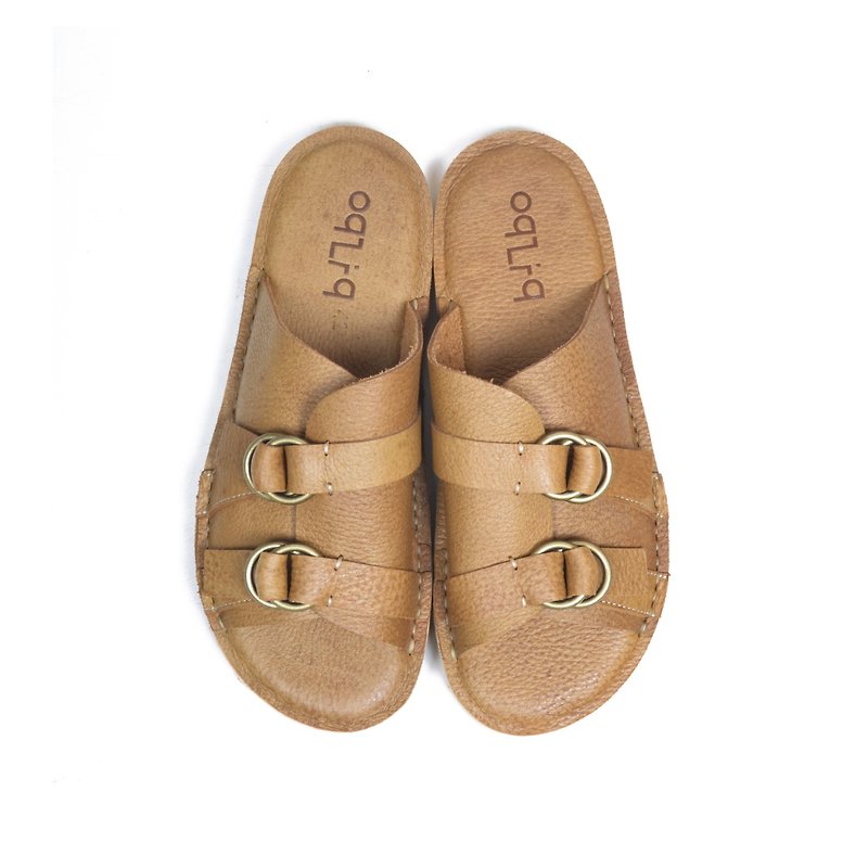 oqLiq-Root-Buckle Slippers (Pear Yellow) - Slippers - Genuine Leather Khaki