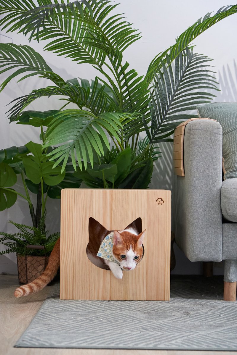 solid wood cat house - อุปกรณ์แมว - ไม้ สีกากี