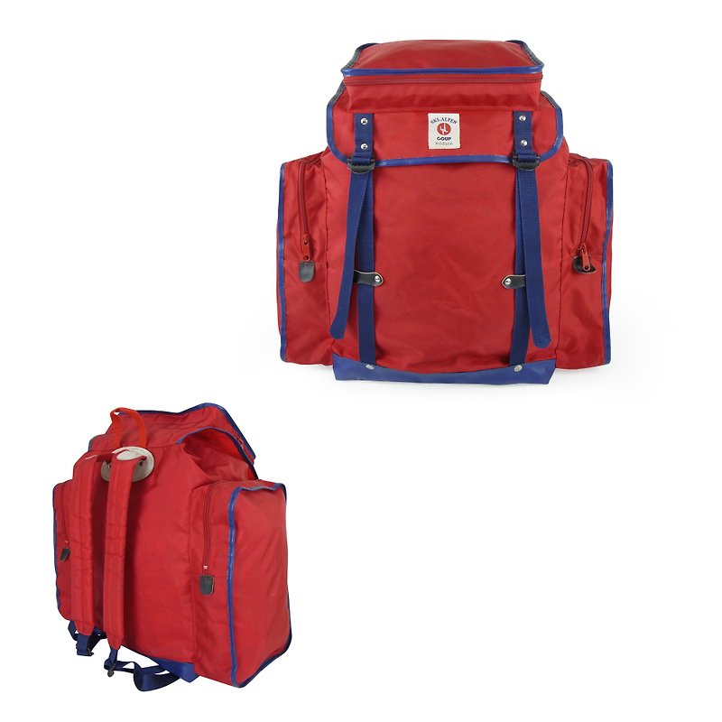 A‧PRANK: DOLLY :: retro VINTAGE retro red blue blue car edge color after climbing backpack - กระเป๋าเป้สะพายหลัง - เส้นใยสังเคราะห์ 