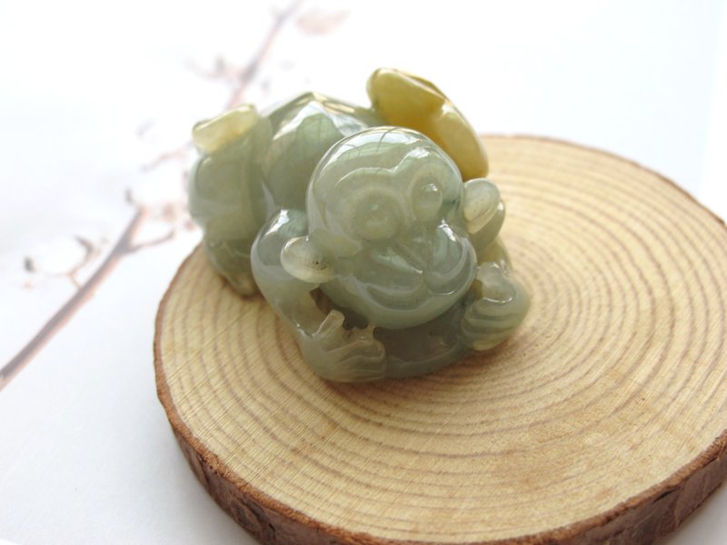 翡翠A貨天然緬甸玉【招財如意】-天然綠翡翠玉墜【限量】原件寄出 - 項鍊 - 玉石 黃色