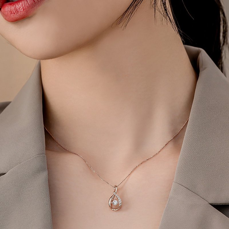 Jinghua Diamond 18K Rose Gold total 0.24 carat dancing diamond Cherish diamond necklace pendant - สร้อยคอ - เพชร 