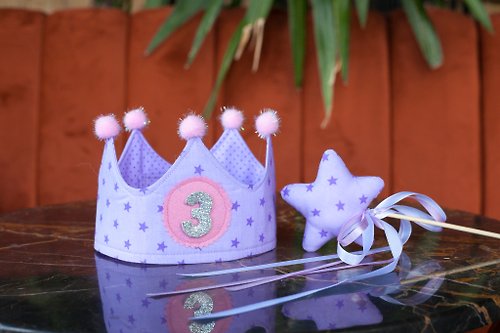 Polana.dolls Purple Crown for Kids and Star Wand