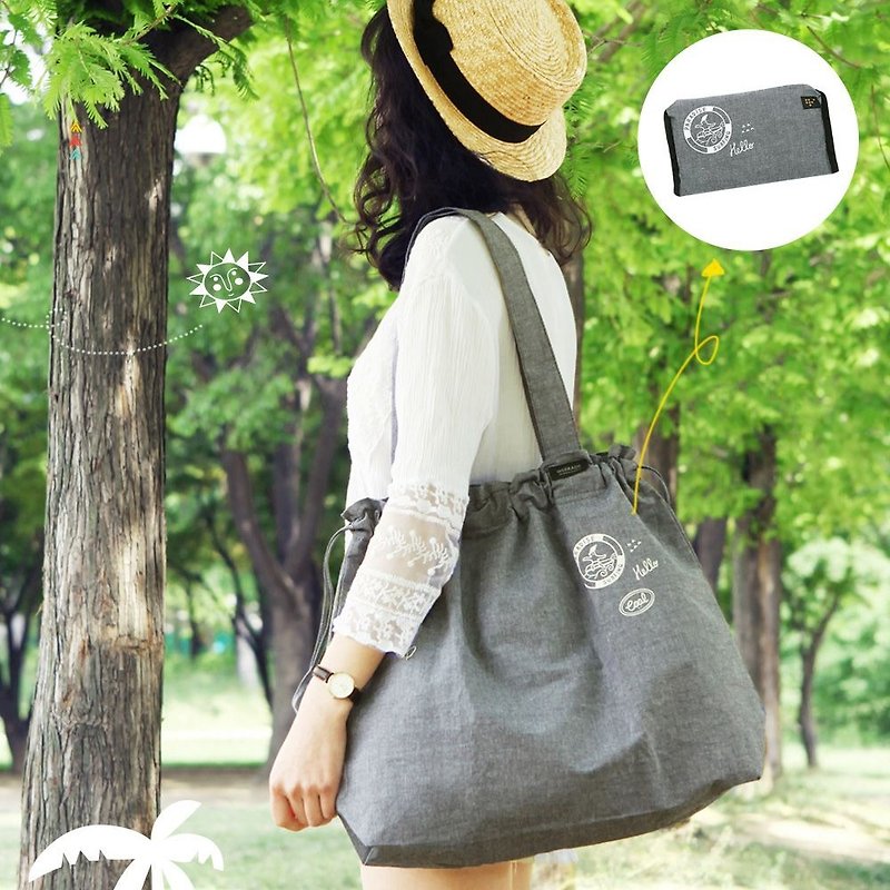 Antenna Shop picnic fun bunch folding shopping bag - Denning Black, ATS95681 - Messenger Bags & Sling Bags - Cotton & Hemp Gray