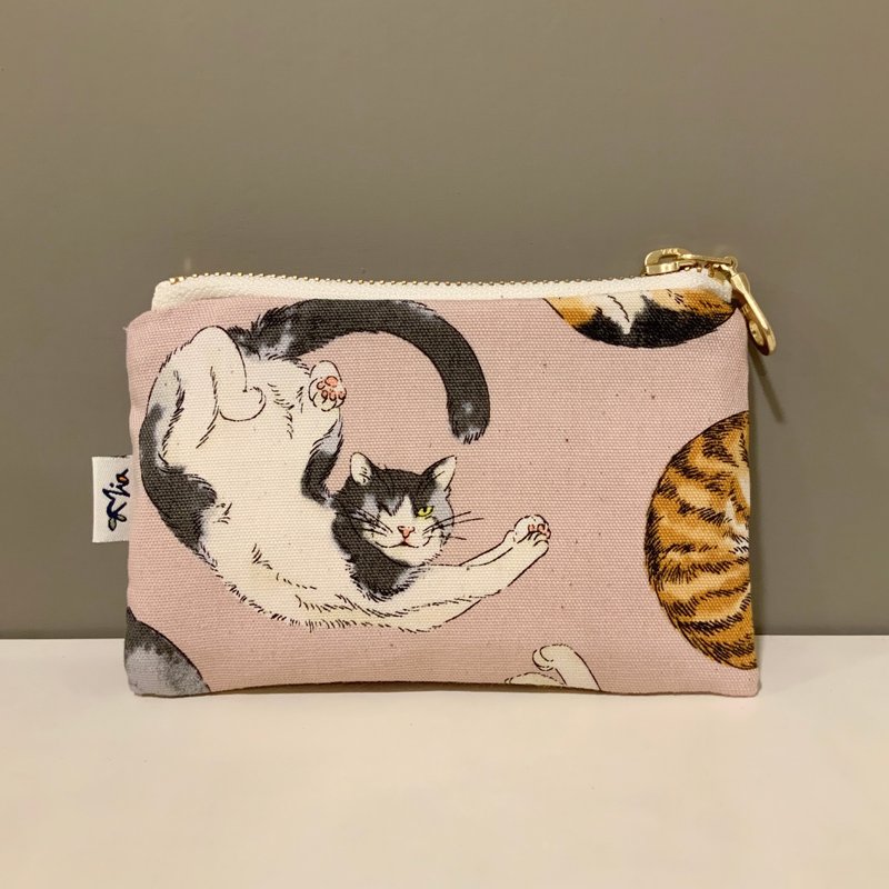 Yoga Cat—pure cotton wallet/coin purse/cosmetic bag/storage bag/headphone storage - กระเป๋าสตางค์ - ผ้าฝ้าย/ผ้าลินิน 