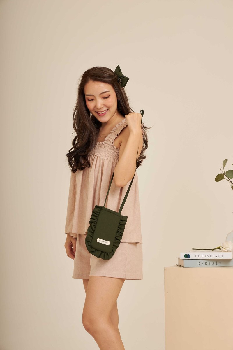 PAM -  迷你棉質斜挎手機包  : 綠色 - 束口袋/束口背包/水桶包 - 棉．麻 綠色