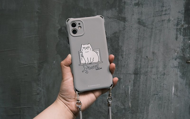 Focus on me...Life-weary Cat Lanyard iPhone Case - เคส/ซองมือถือ - พลาสติก สีเทา