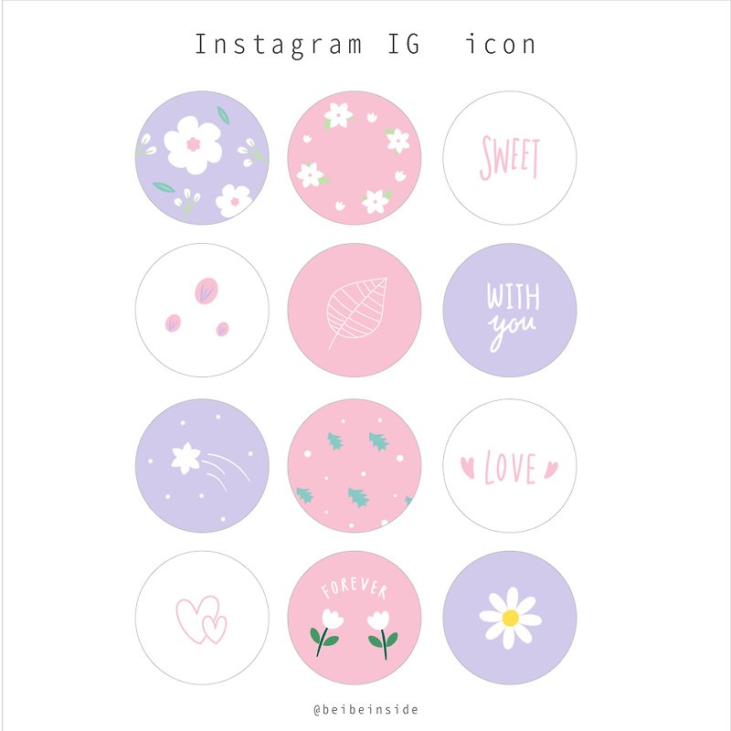 Digital image file - IG selected limited-time dynamic cover / IInstagram cover illustration healing pink and purple - Other - Other Materials Pink