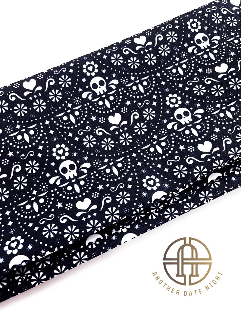 Skull Pattern Double Sided Hanhaba Obi Belt, Yukata Obi - เข็มขัด - เส้นใยสังเคราะห์ สีดำ