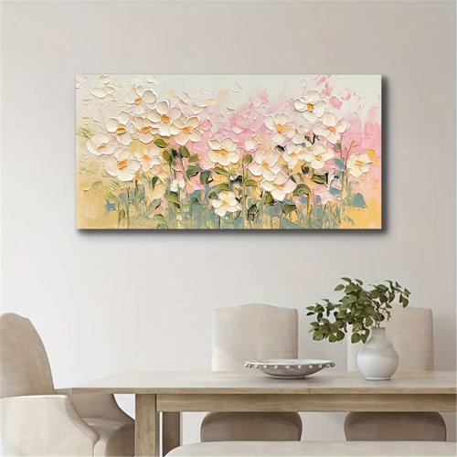 純粋な手描きのヨーロッパの厚い油の質感の抽象的な花 Amazon | 白いユリと空色の葉 数字油絵 超リアルな花のイラスト