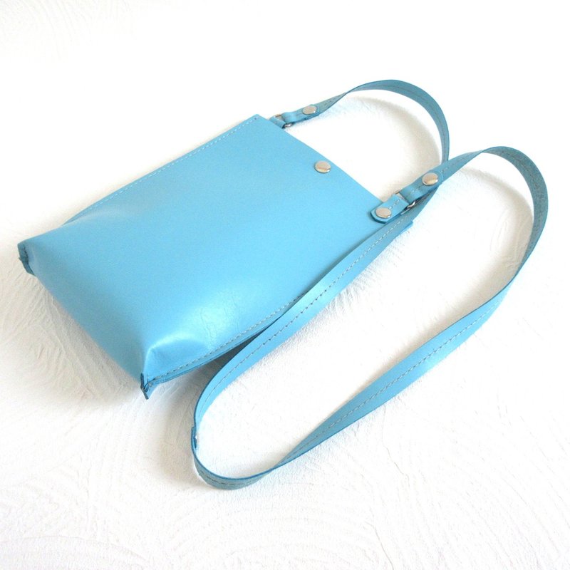 牛革・シンプルサコッシュ・タテ型・スムース・スカイブルー・0173 - 側背包/斜背包 - 真皮 藍色