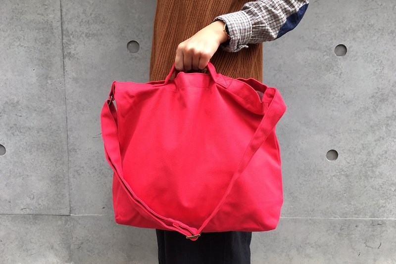 2 way canvas tote bag-Red No.1 - Messenger Bags & Sling Bags - Cotton & Hemp Red