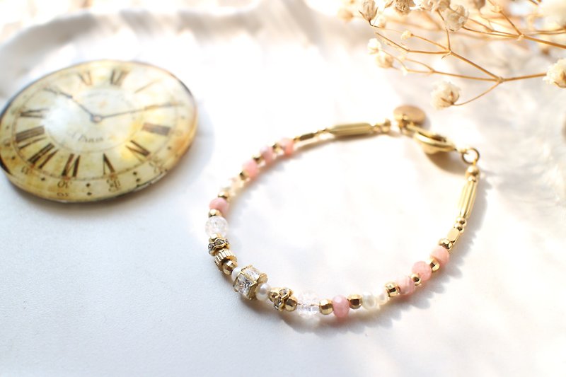 Pink tender-Zircon Rhodochrosite pearl brass bracelet - Bracelets - Other Metals 